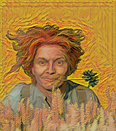 Result: Portrait of a Young Man with Cornflower, Neural Style Transfer.