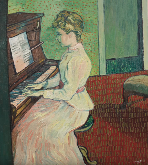 Artist's reinterpretation of Marguerite Gachet at the Piano. Copyright © 2013-2019 Loving Vincent (http://lovingvincent.com). Fair Use
